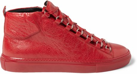 Balenciaga Creasedleather High Top Sneakers in Red for Men | Lyst