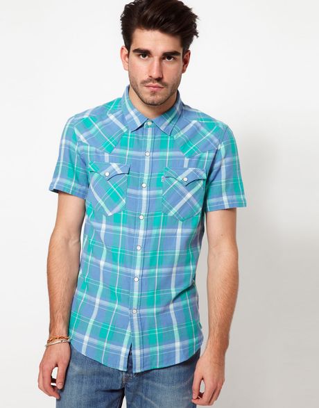Levi's Barstow Short Sleeve Check Shirt in Green for Men (blue) | Lyst