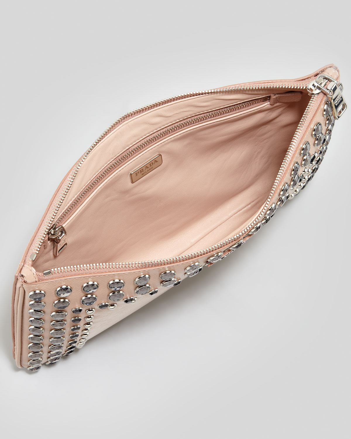 Prada Saffiano Vernice Clutch Bag in Pink (light pink/clear) | Lyst