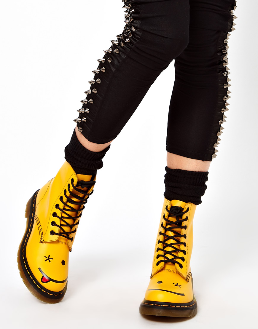 Lyst Dr. martens Hincky Acid Yellow Smiley 8 Eye Boots in Yellow
