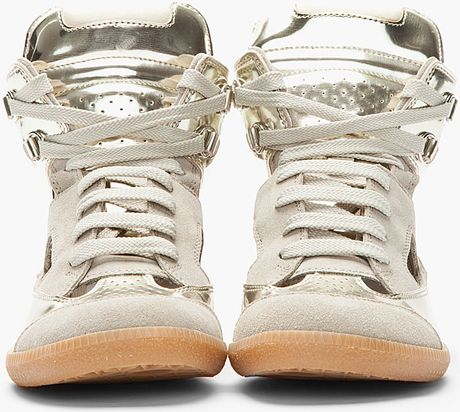 Maison Margiela Metallic Gold Patent Leather Cutout Sneakers in ...