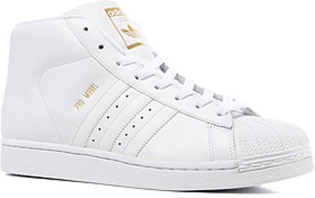 Adidas The Pro Model Leather Sneaker in White Metallic Gold in White ...