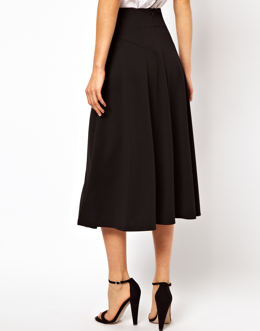 Lyst - Asos Midi Skirt With Stitch Waist Detail in Black