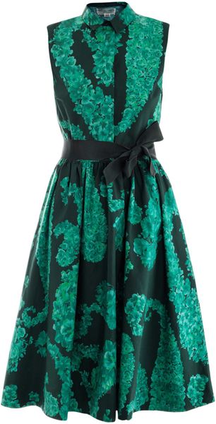 Giambattista Valli Paisley Floralprint Cotton Dress in Green (floral ...