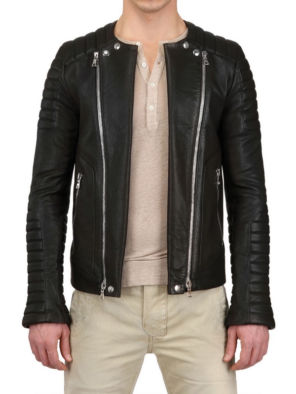 Lyst - Balmain Nappa Leather Biker Jacket in Black for Men