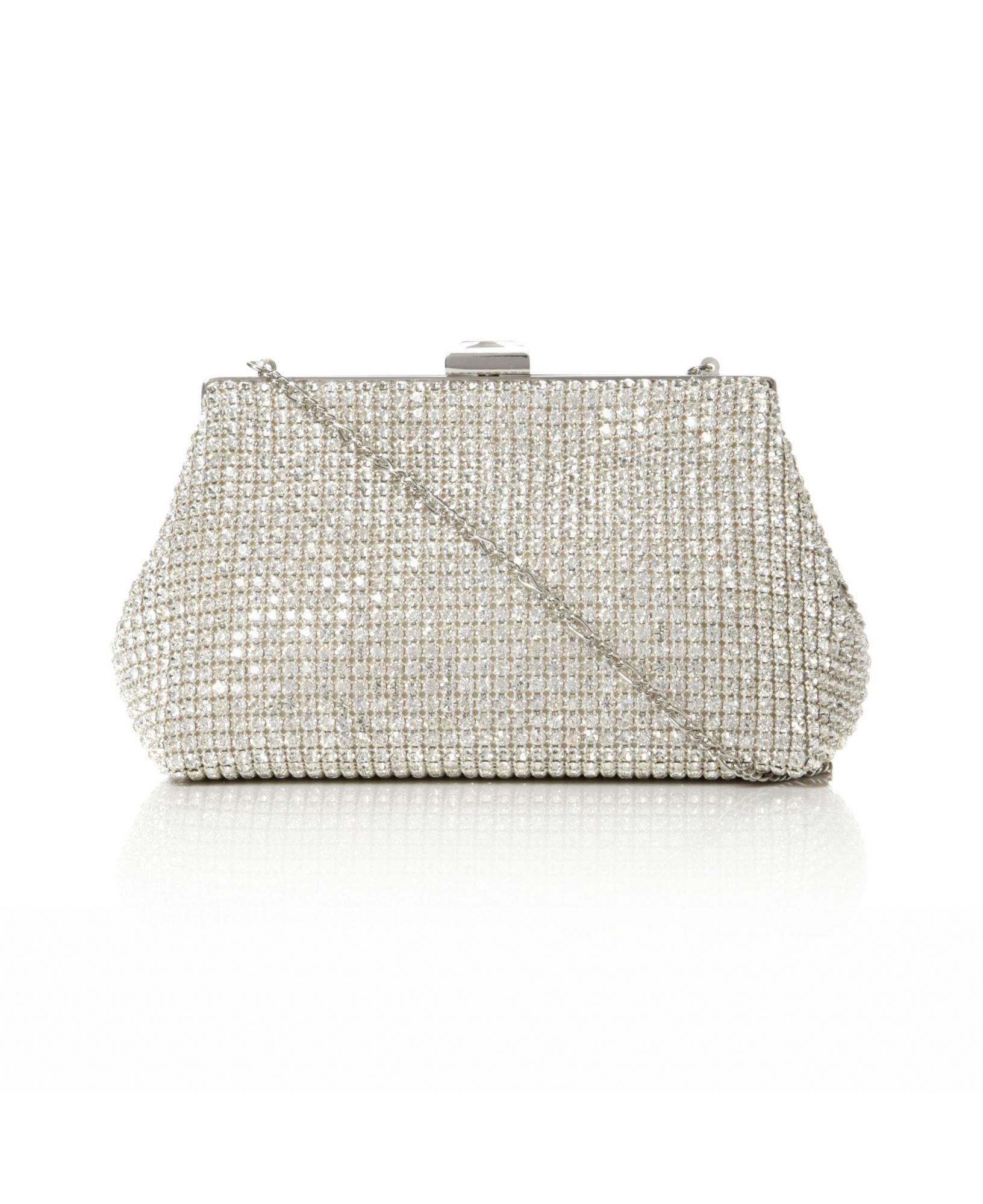 Dune Mling Diamante Crystal Clasp Clutch Bag in Silver | Lyst