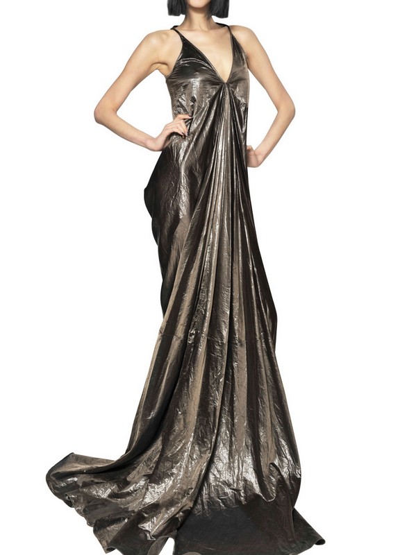 Rick owens Techno Silk Cellophane Long Dress in Metallic | Lyst