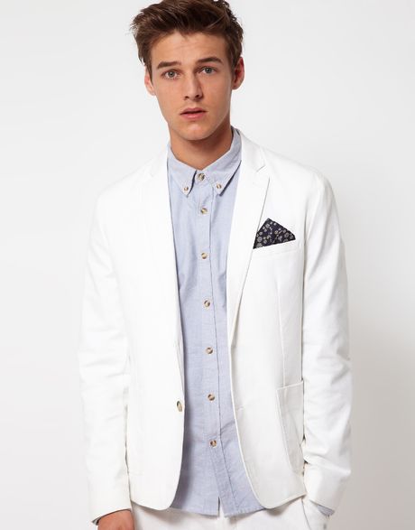 Asos Slim Fit Jacket in Cotton in White for Men | Lyst