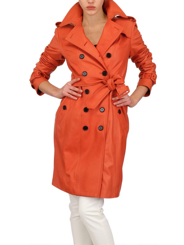 Lyst - Burberry Soft Nappa Leather Trench Coat in Orange