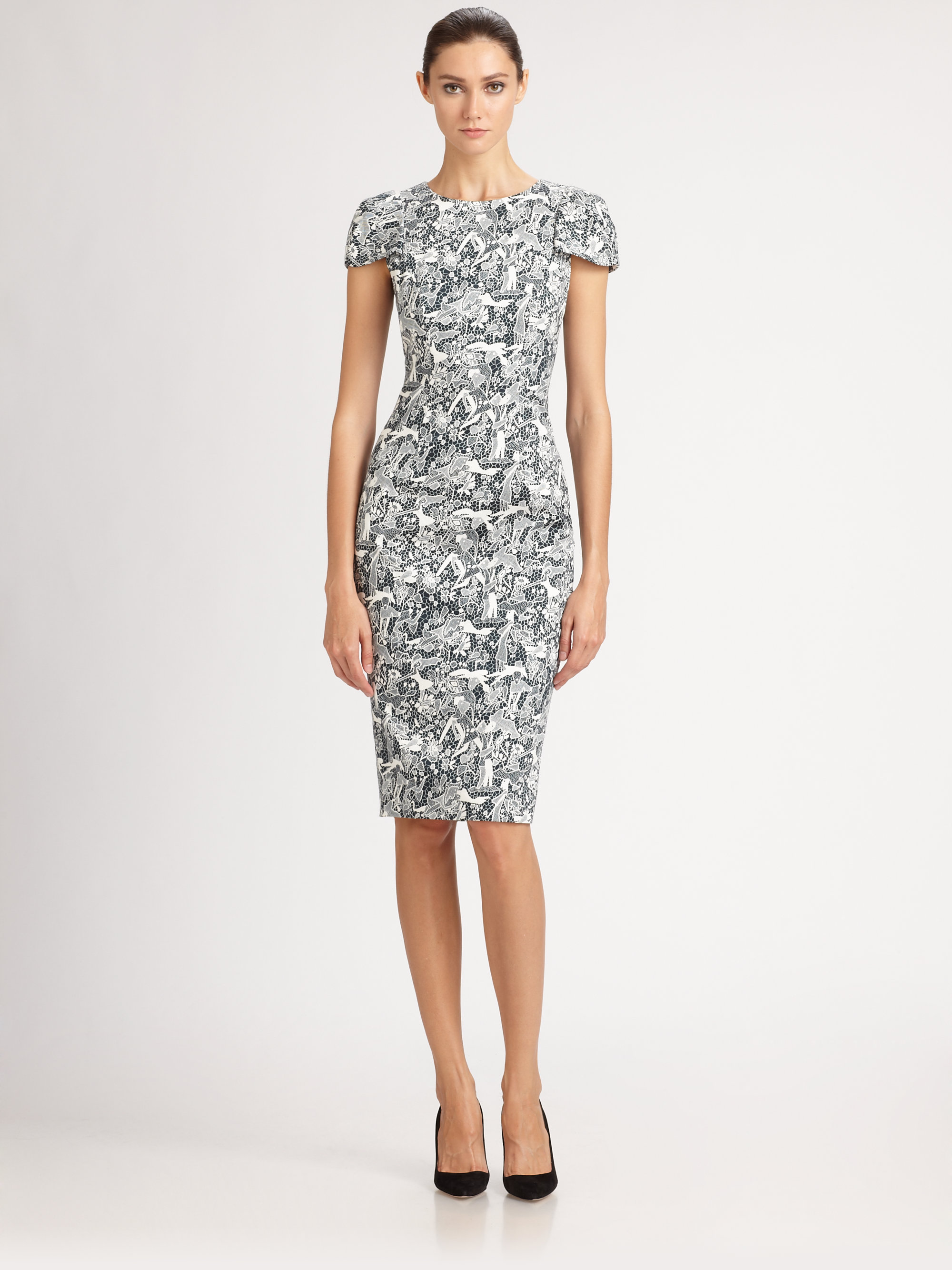Carolina herrera Lace Print Dress in Gray | Lyst