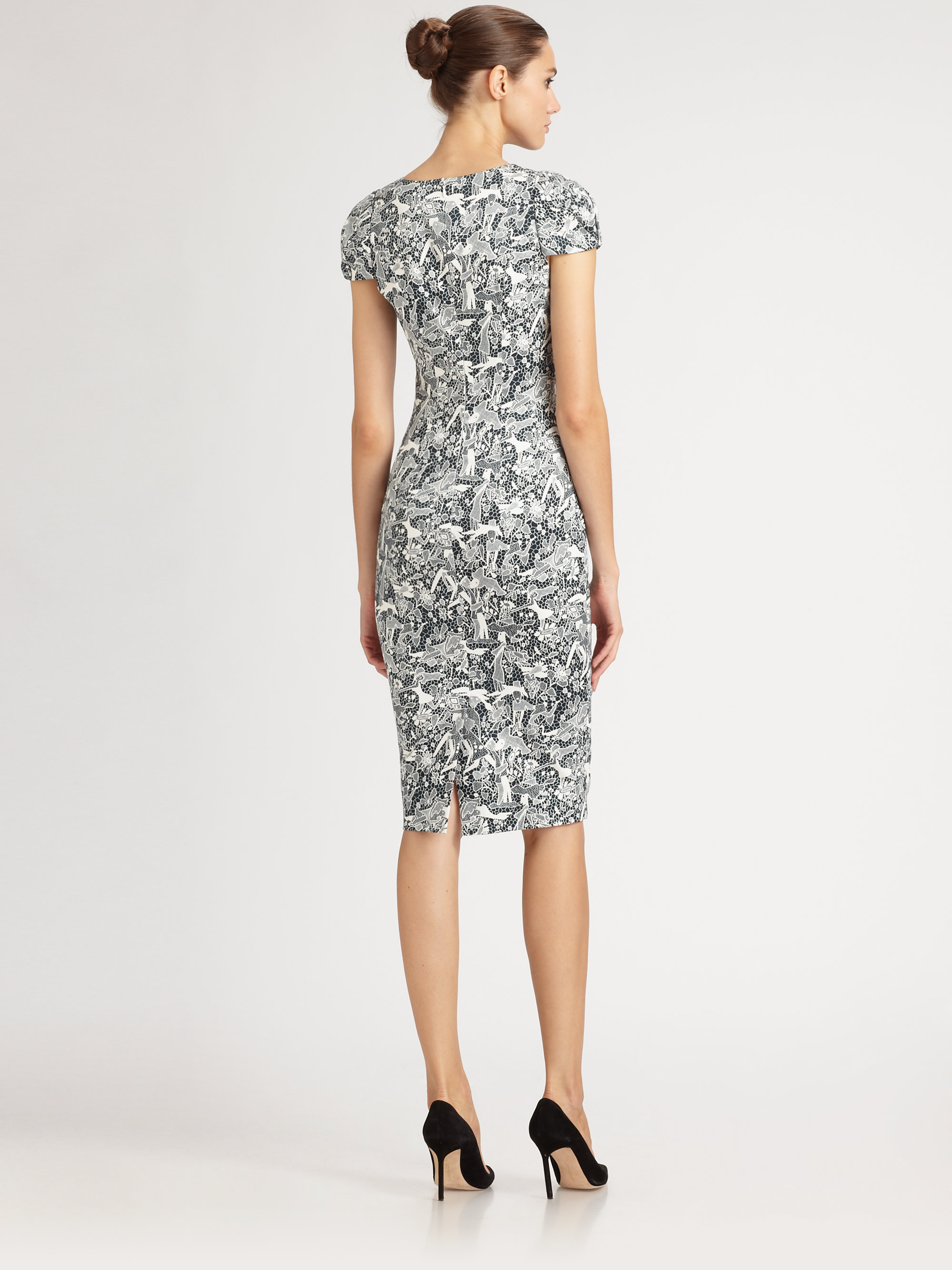 Carolina Herrera Lace Print Dress In Gray 