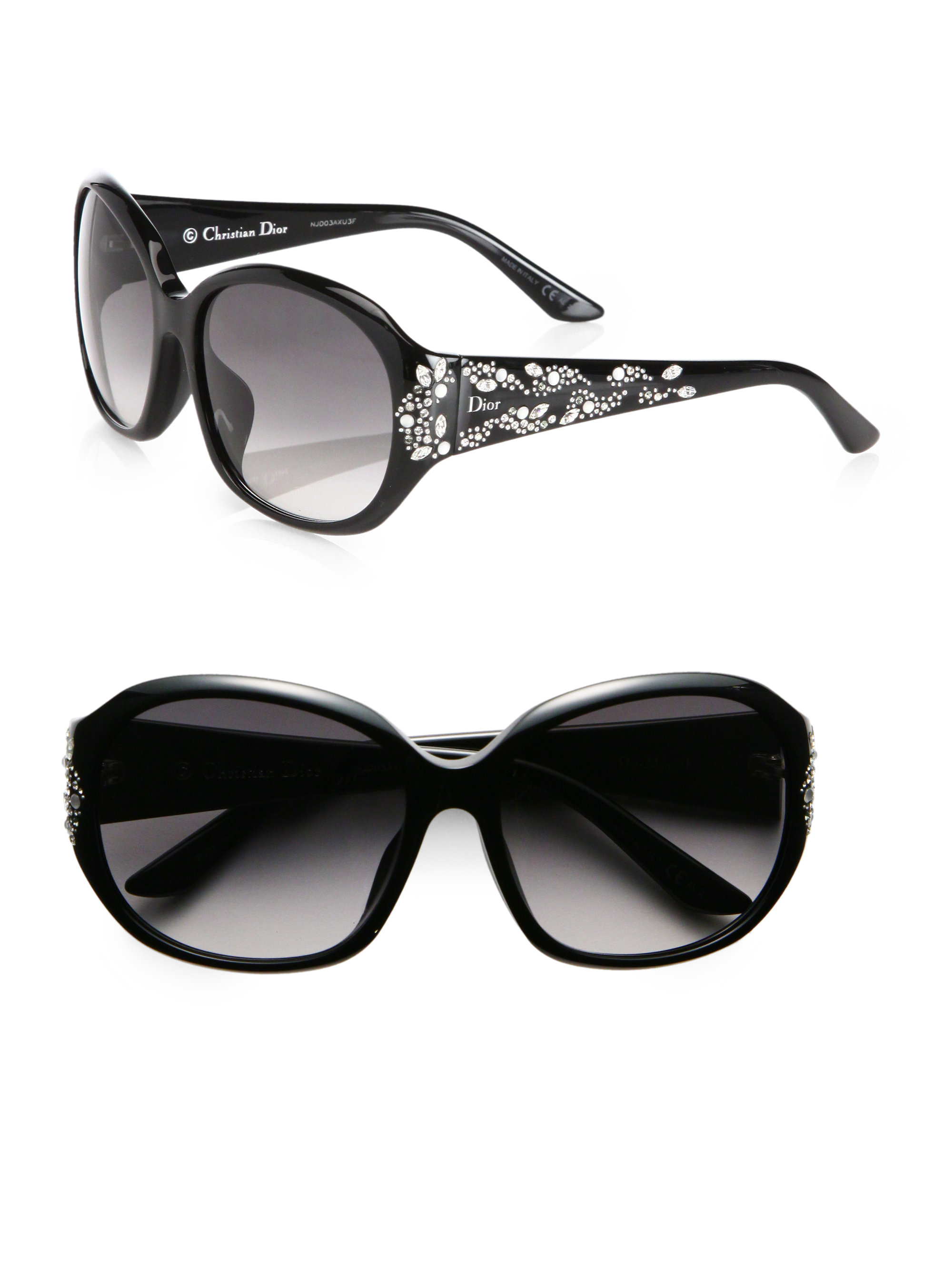 Dior Oversized Round Crystal Logo Sunglasses in Black | Lyst