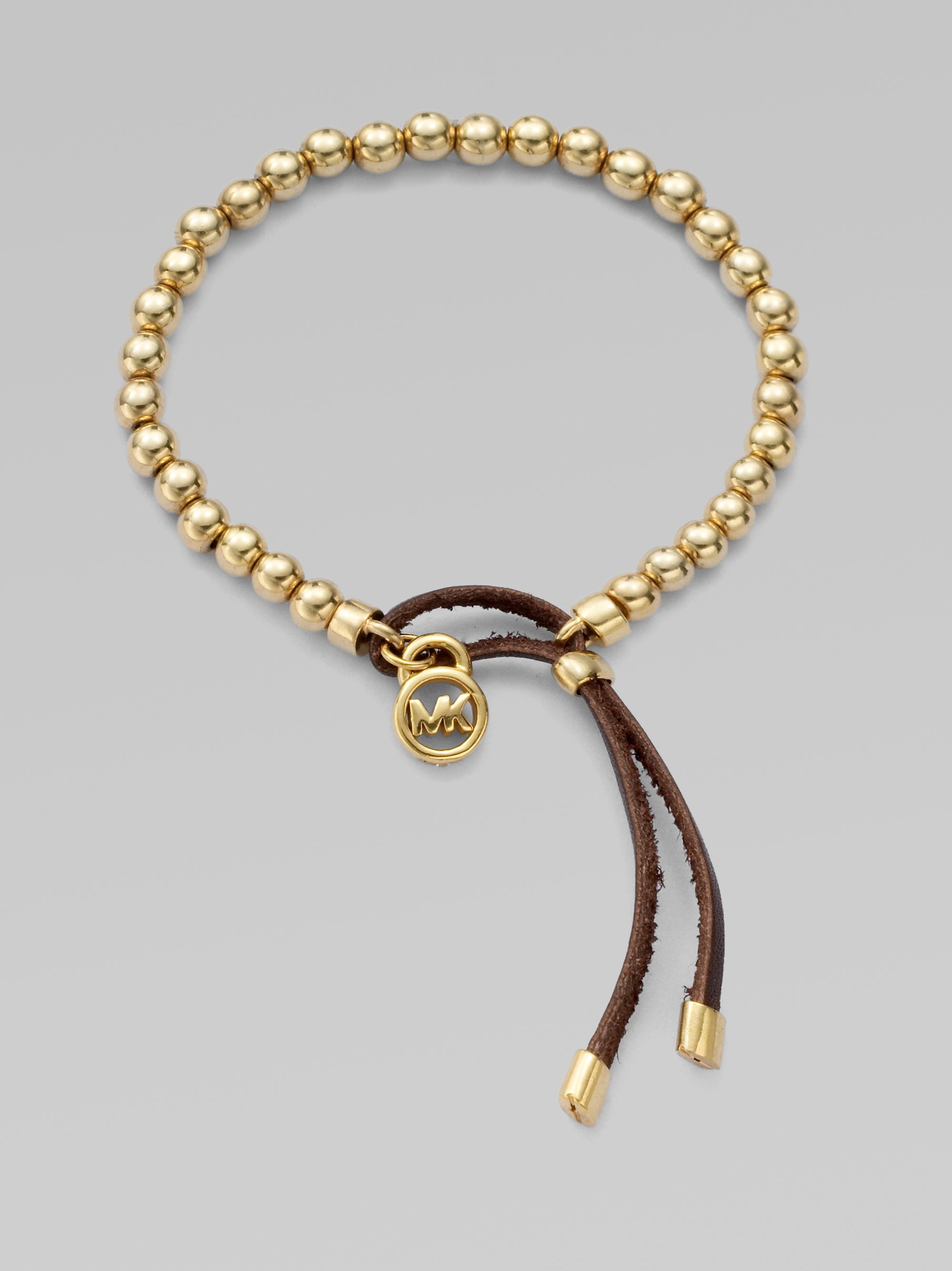 Lyst Michael Kors Leather Accented Beaded Bracelet In Metallic Gallery