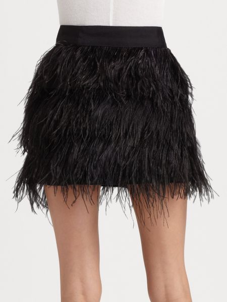 Milly Ostrich Feather Trim Mini Skirt in Black | Lyst