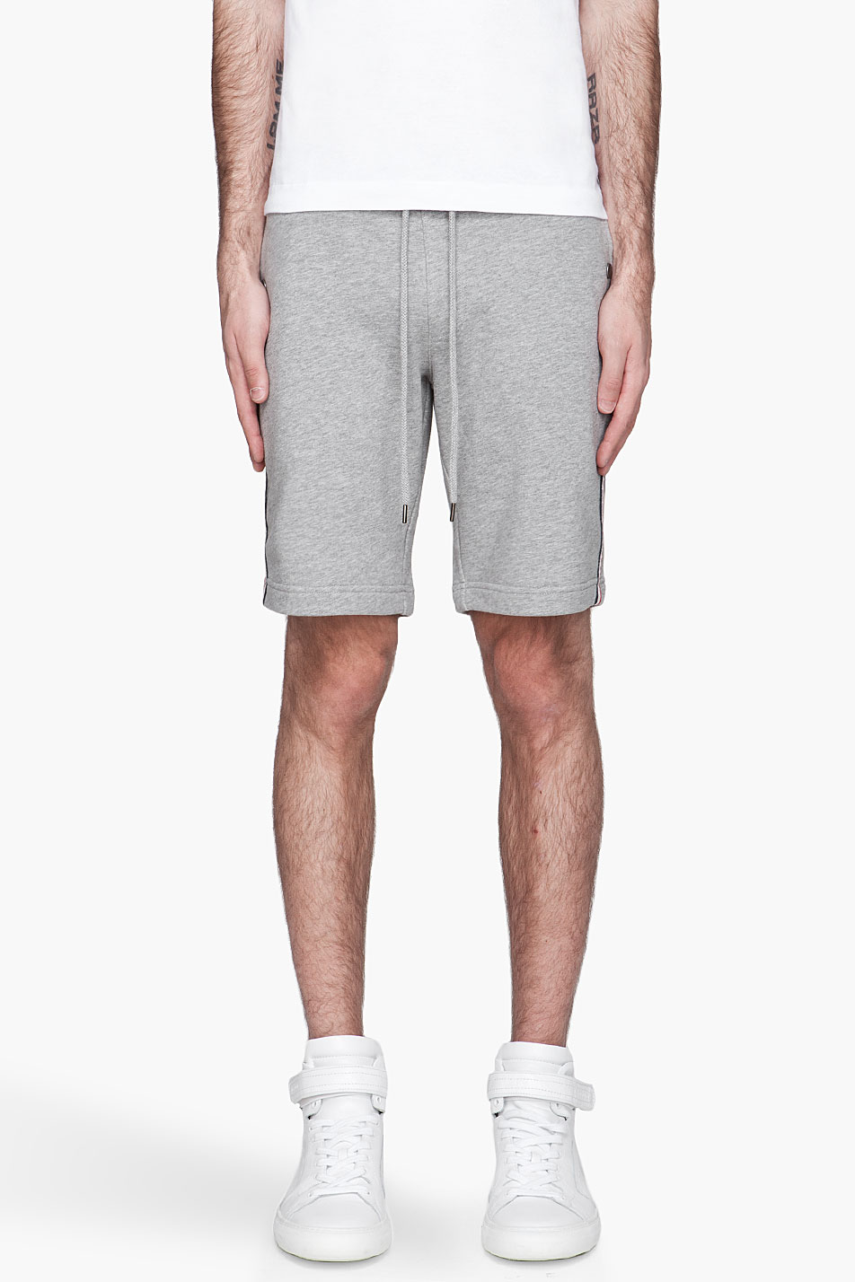 Lyst Moncler Heather Grey Signaturestriped Sweat Shorts In Gray For Men