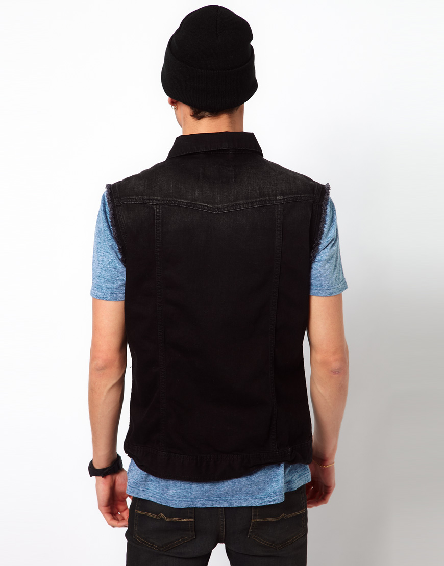 mens black denim gilet