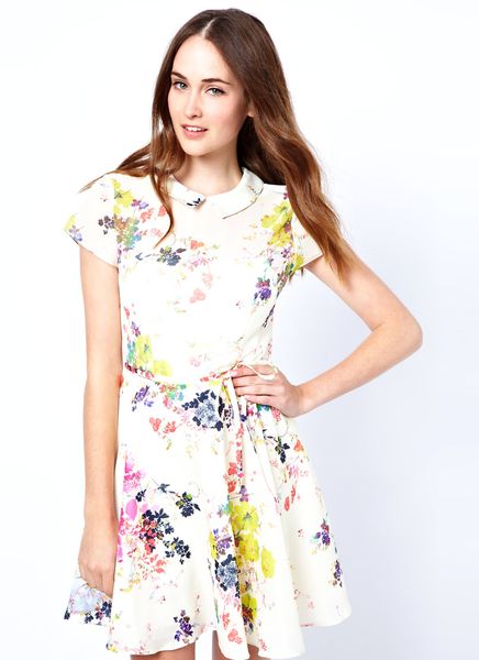 Ted Baker Collar Dress in Summer Bloom Print in Multicolor (cream) | Lyst