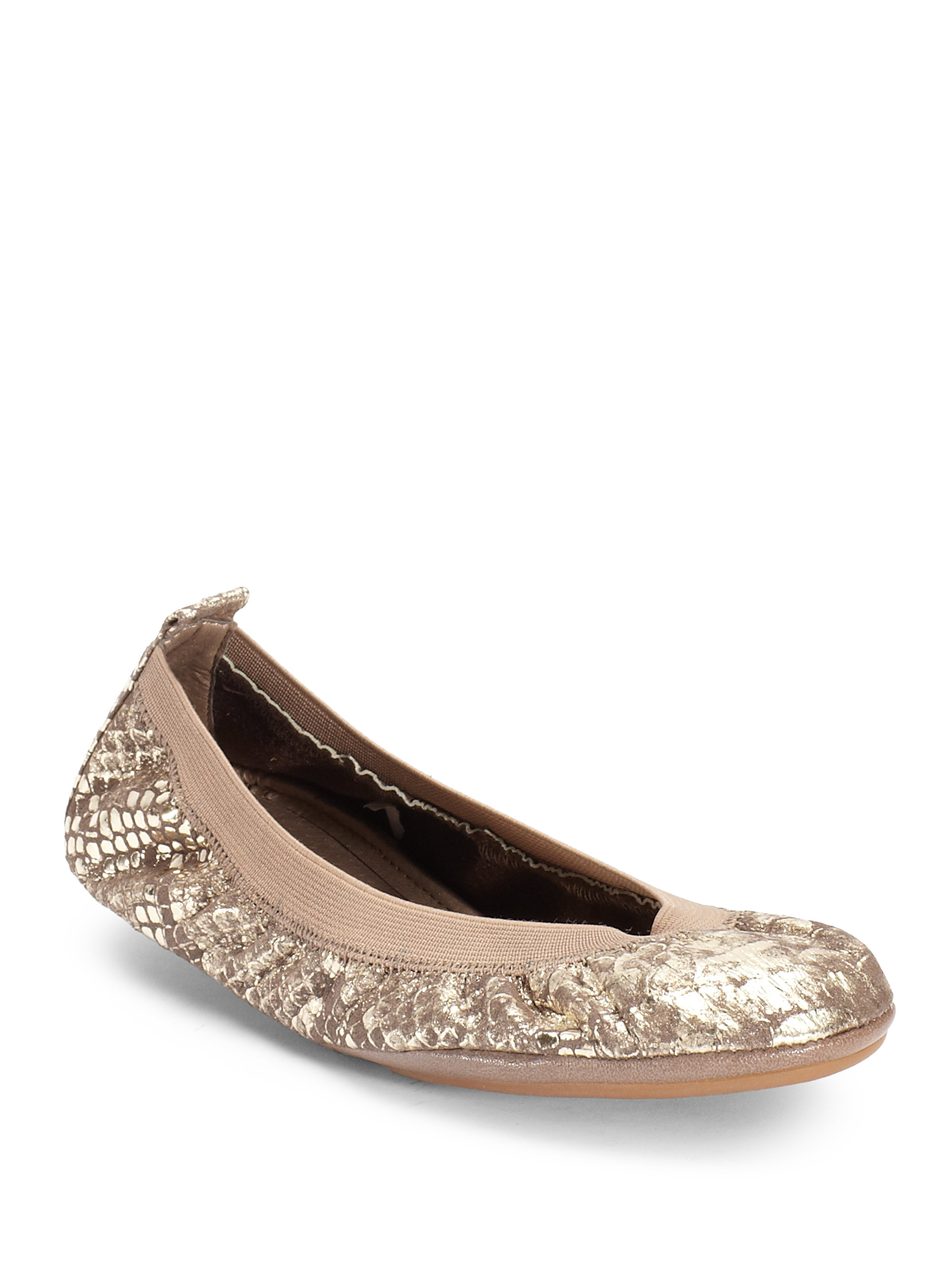 Lyst - Yosi Samra Metallic Snake Embossed Foldup Ballet Flats