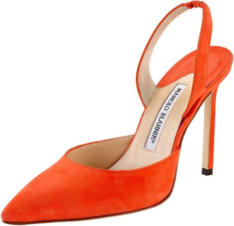 Manolo Blahnik Carolyne Suede Highheel Halter in Orange (blue) | Lyst