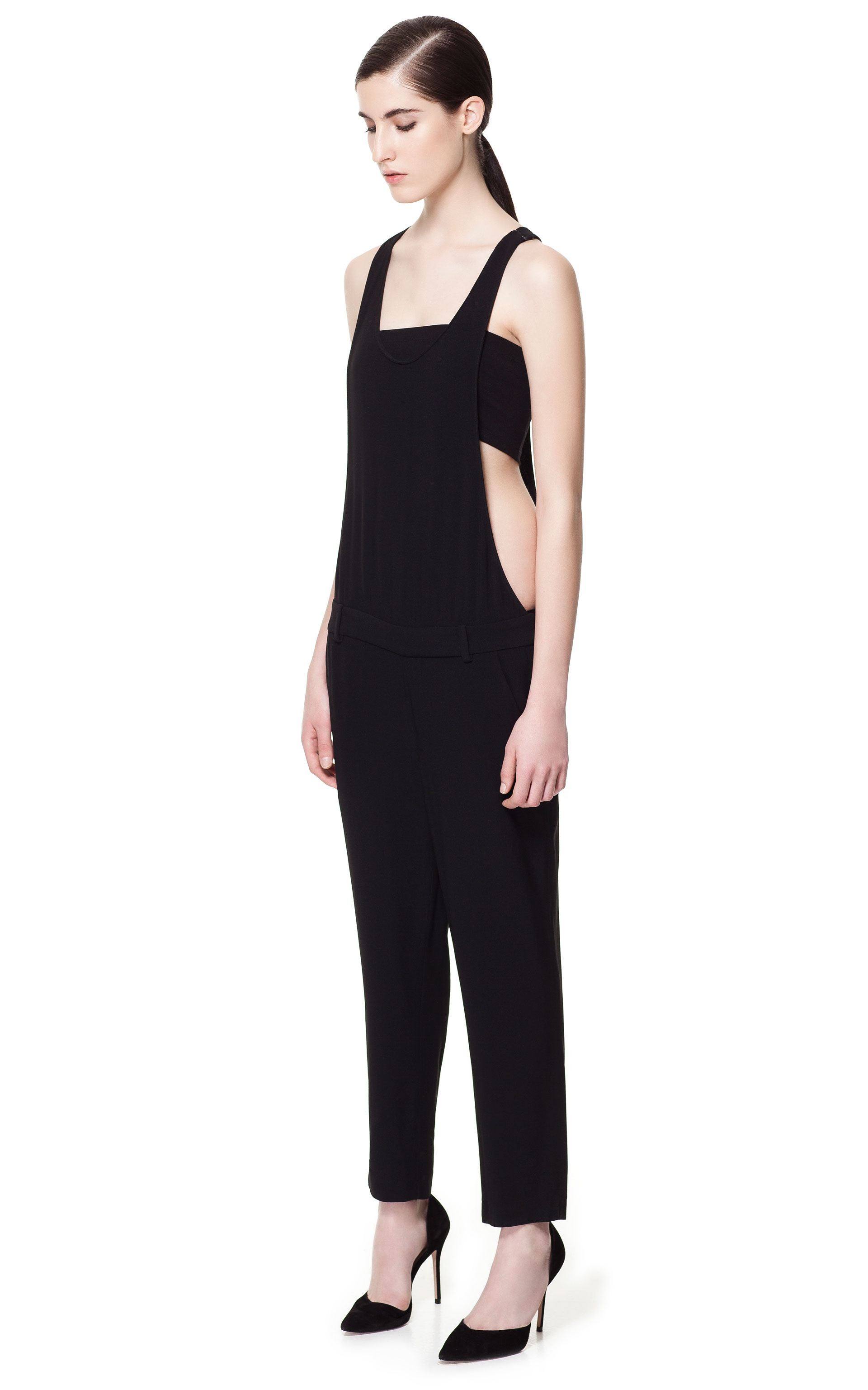 Zara Dungaree Style Jumpsuit in Black Lyst