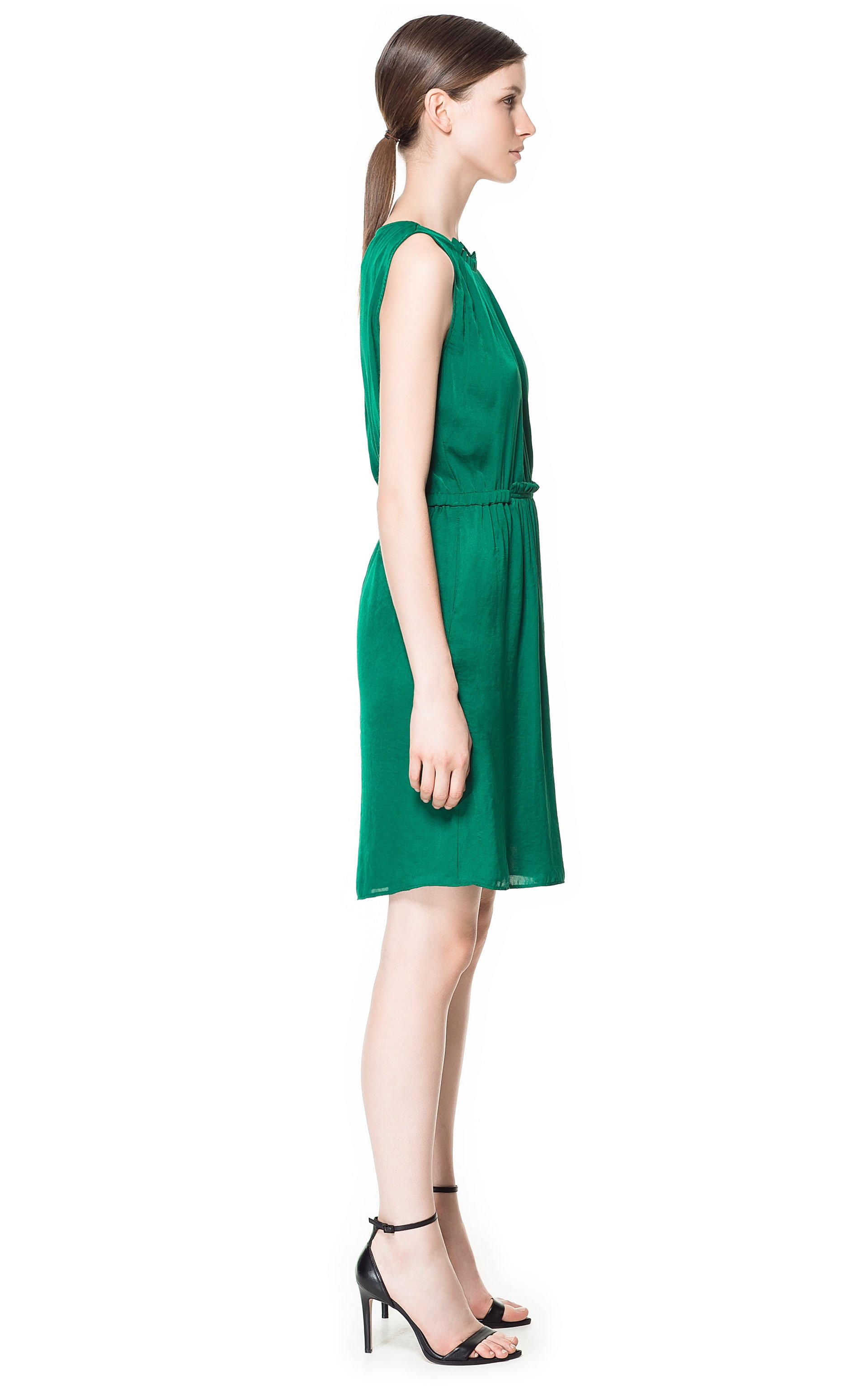 zara leather green dress