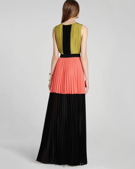 Bcbgmaxazria Maxi Dress Katherine Color Block Pleated in Black (black ...