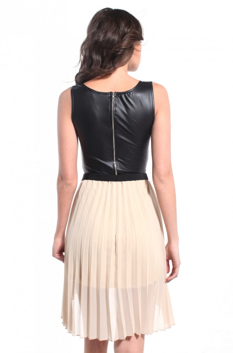 Lyst Akira Accordion Pleated Pleather Dress in Brown