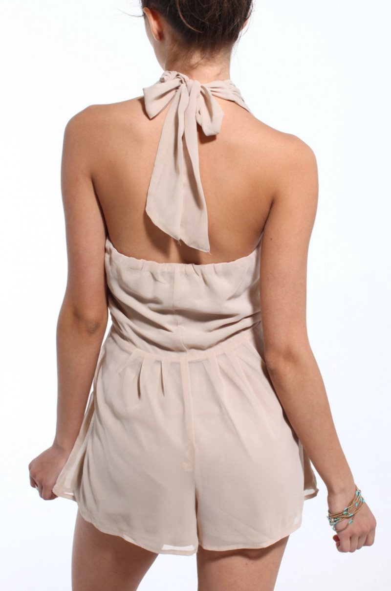 Lyst - Akira Draped Chiffon Halter Romper in Almond in Natural