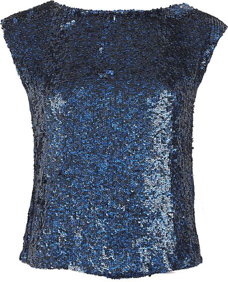 Alice + Olivia Sleeveless Boxy Sequin Blouse in Blue | Lyst