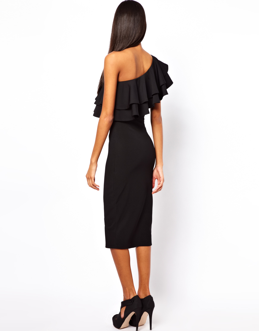 black one shoulder ruffle dress