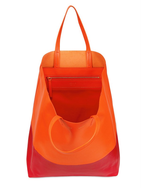 C¨¦line Cabas Bicolored Leather Tote in Red (orange/red) | Lyst  