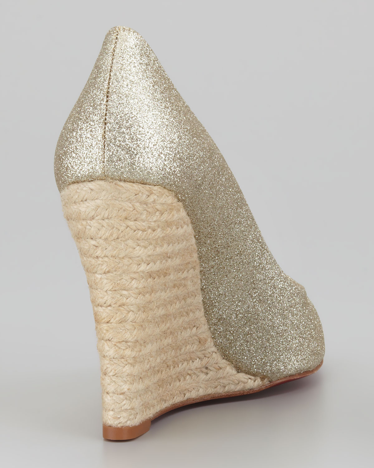 Christian louboutin Glitter Espadrille Wedge in Silver (platinum ...