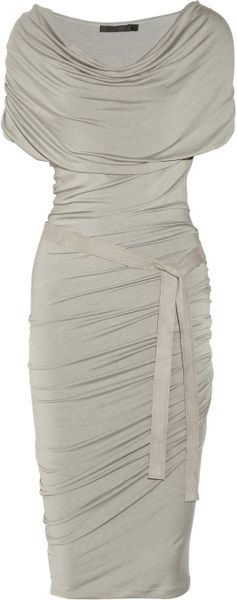Donna Karan New York Belted Draped Stretchjersey Dress in Beige | Lyst