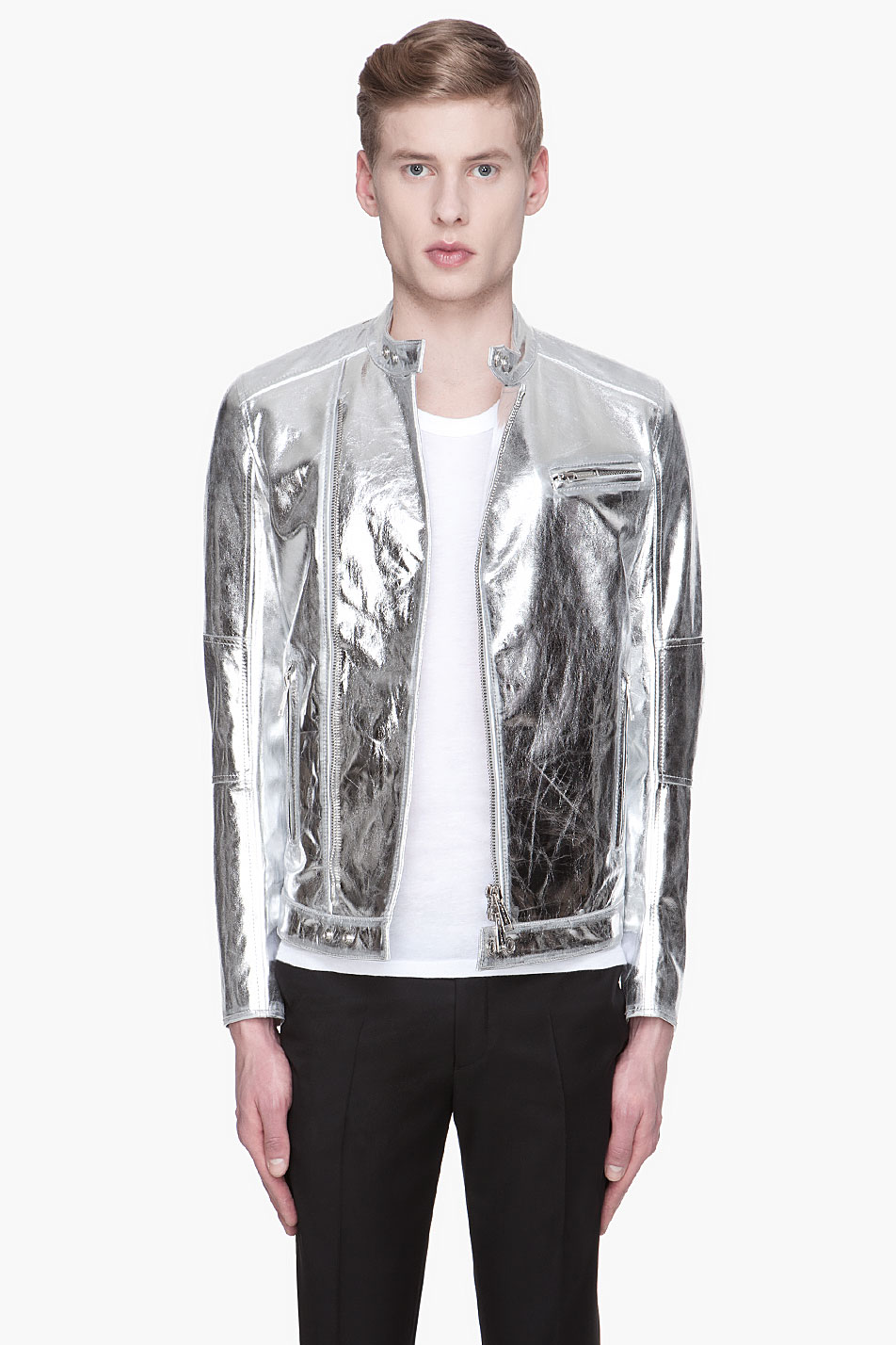 Lyst Dsquared² Metallis Silver Calf Leather Kiodo Biker Jacket In Gallery
