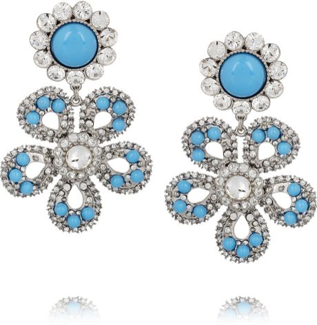 Miu Miu Swarovski Crystal Flower Clip Earrings in Silver | Lyst