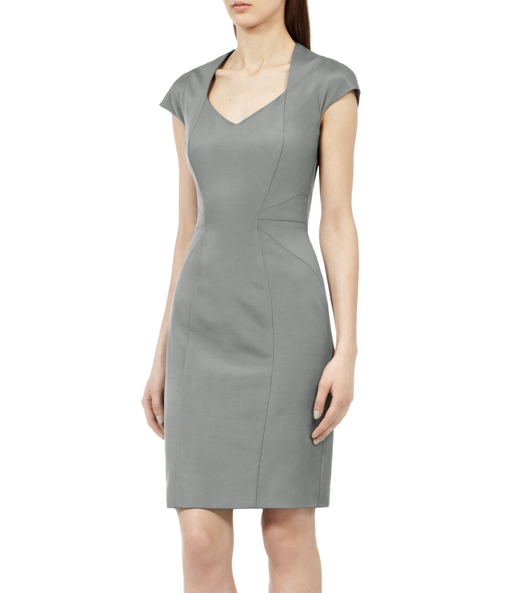 Lyst Reiss Clarinet Dart  Detail Dress  Olive in Gray