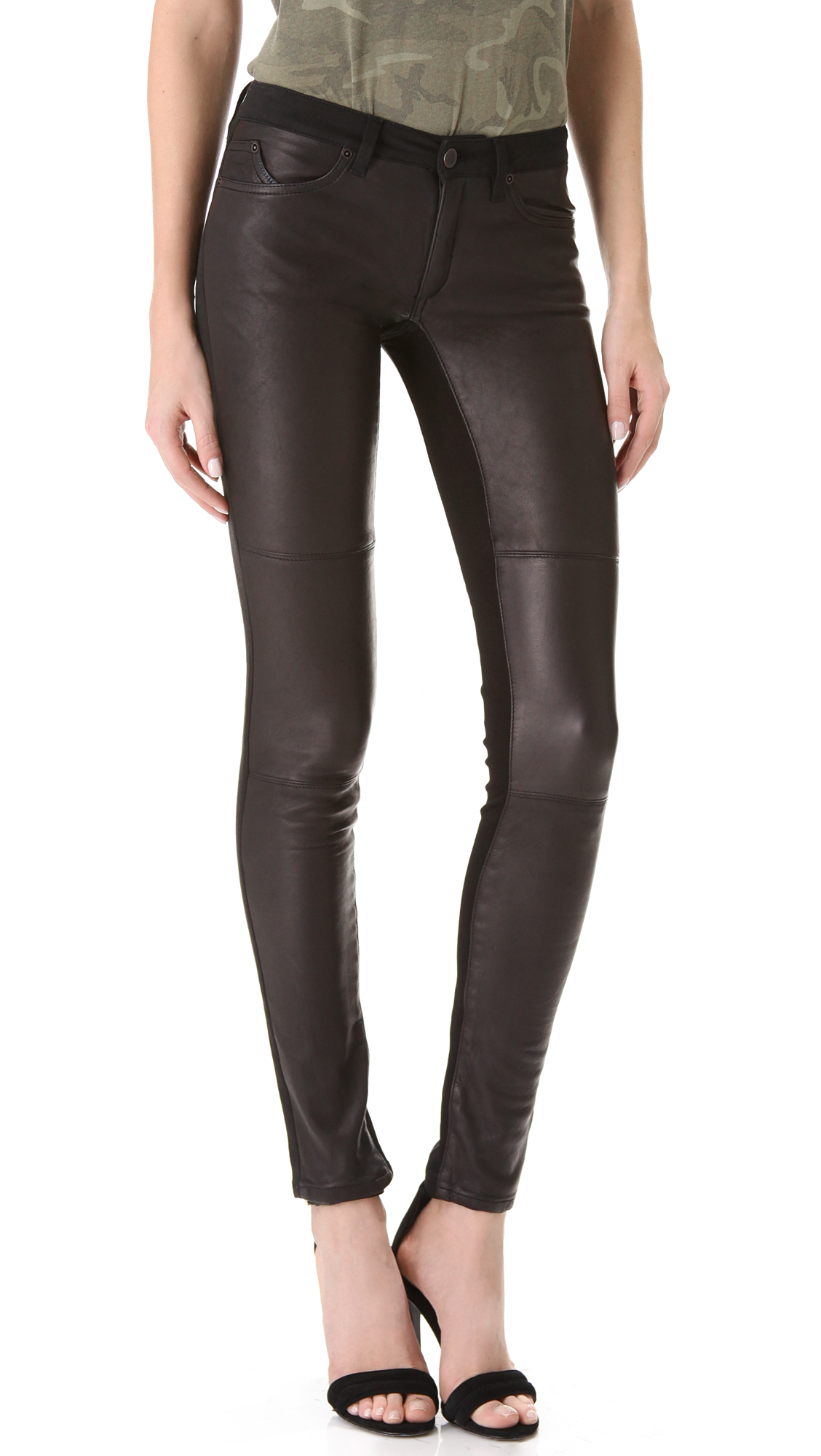 Lyst - Superfine Leather Panel Skinny Jeans in Black