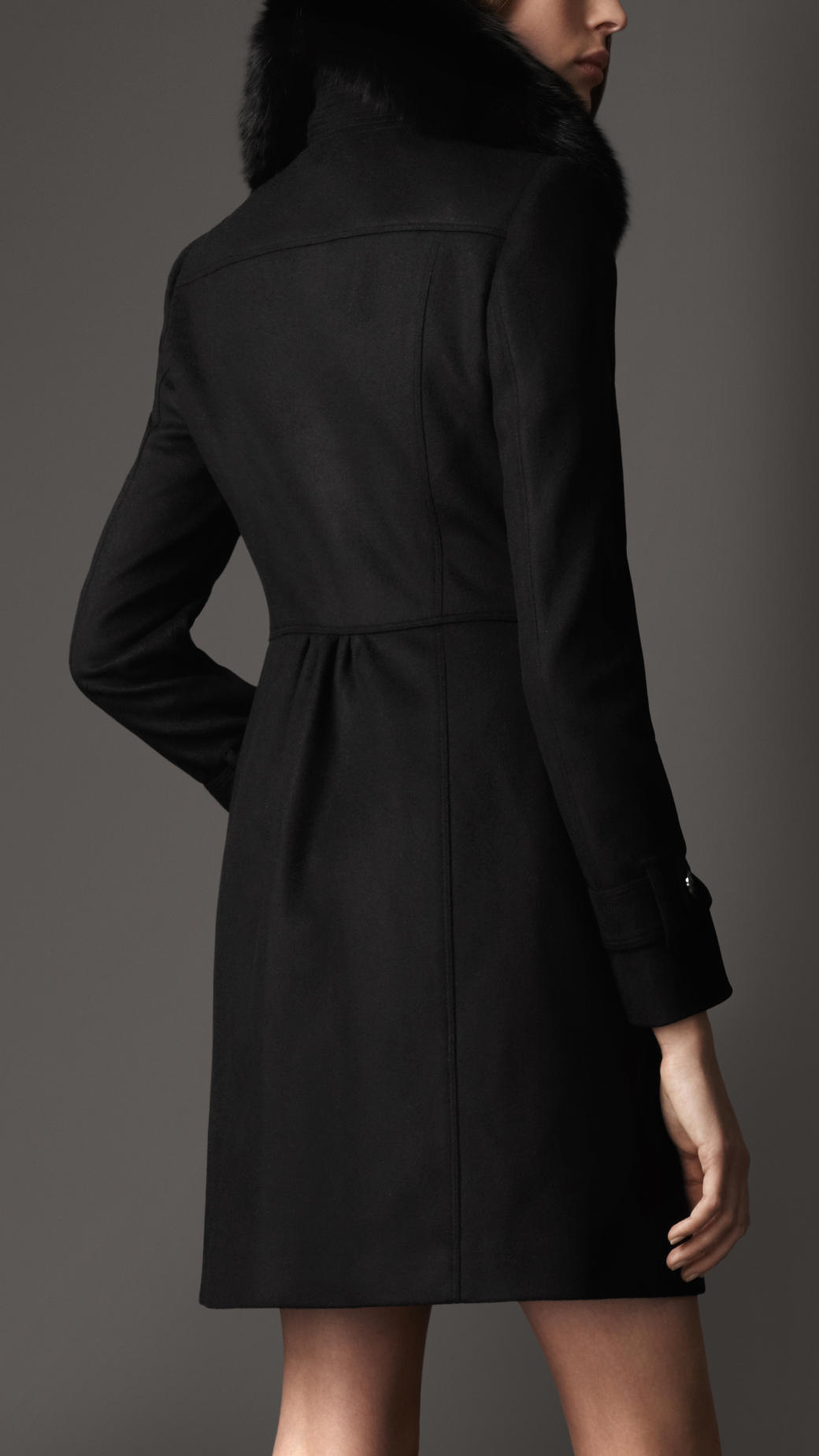 Lyst - Burberry Long Fur Collar Trench Coat in Black