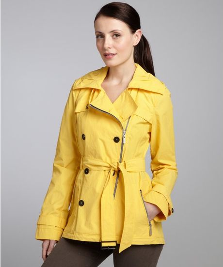 Cole Haan Yellow Cotton Blend Double Breasted Rain Jacket in Yellow | Lyst