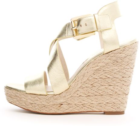 Michael Kors Michael Giovanna Leather Espadrille Wedge Sandal in Gold ...