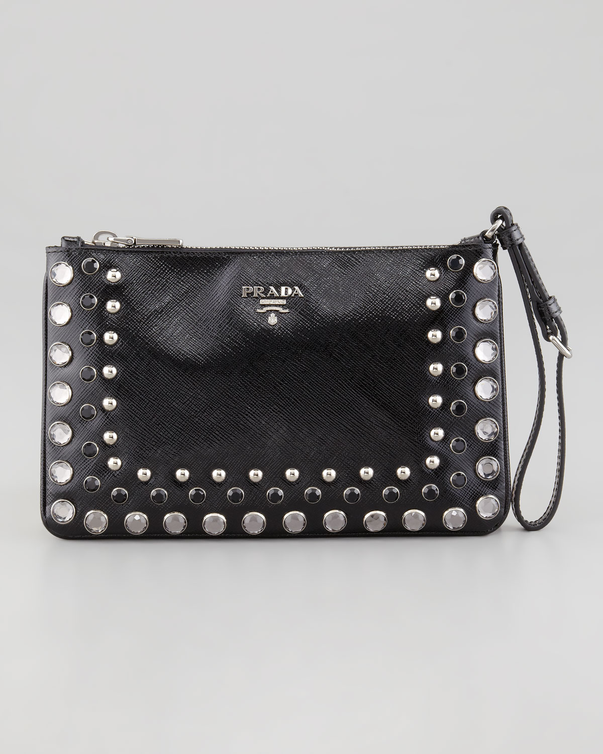 prada luggage bags - Prada Saffiano Vernice Wristlet Bag in Black | Lyst