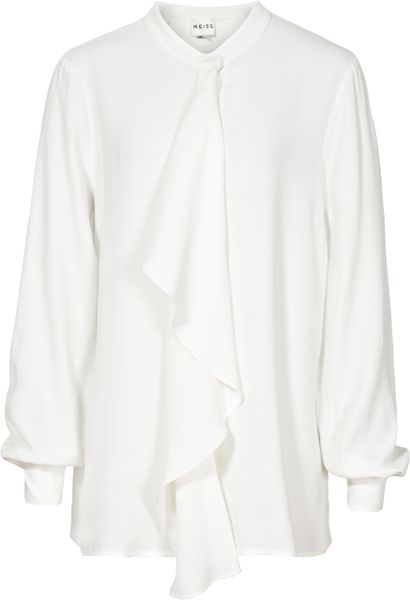 Reiss Arras Frill Front Shirt Off White in White (off white) | Lyst