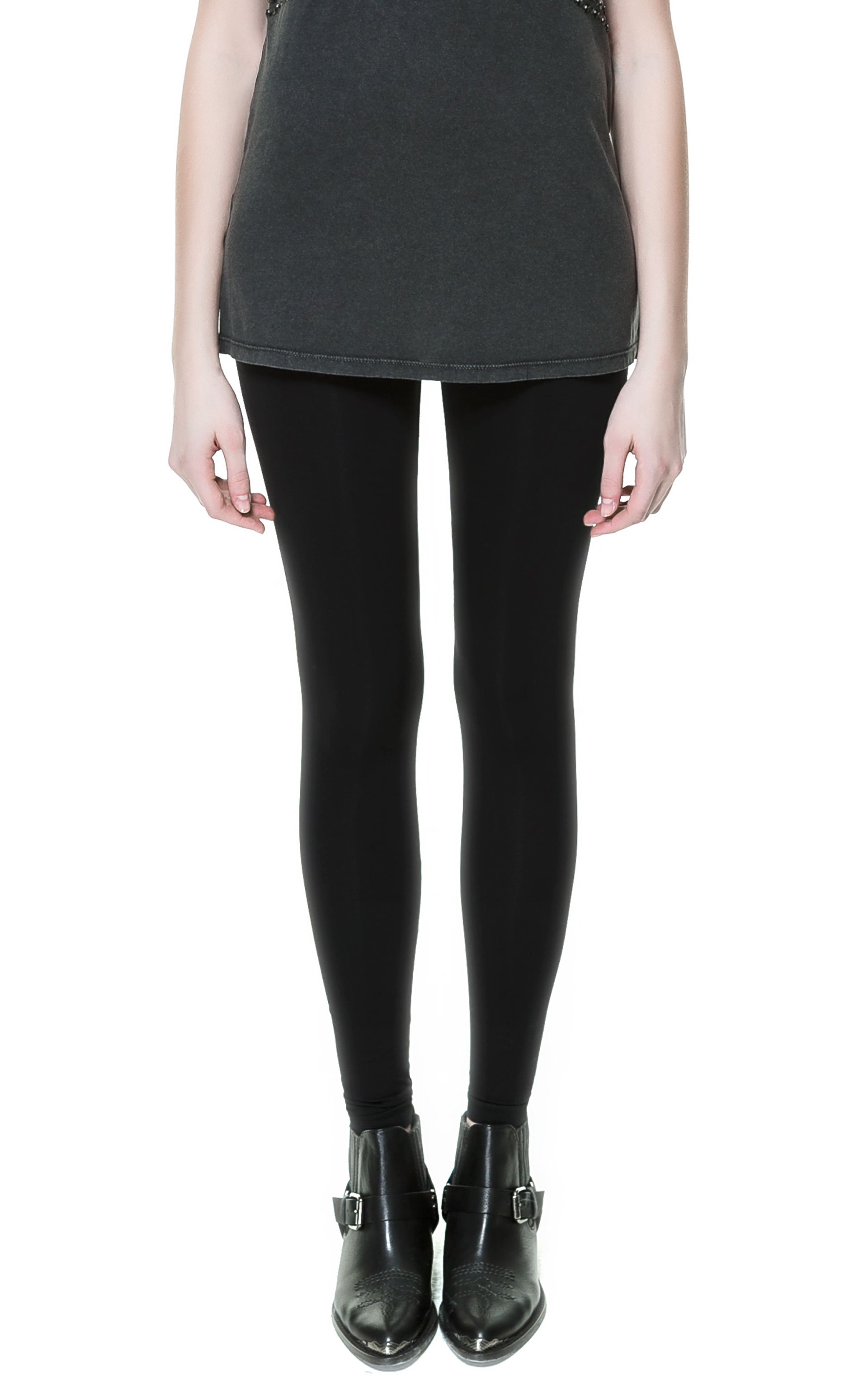 Zara Basic Knitted Leggings in Black | Lyst