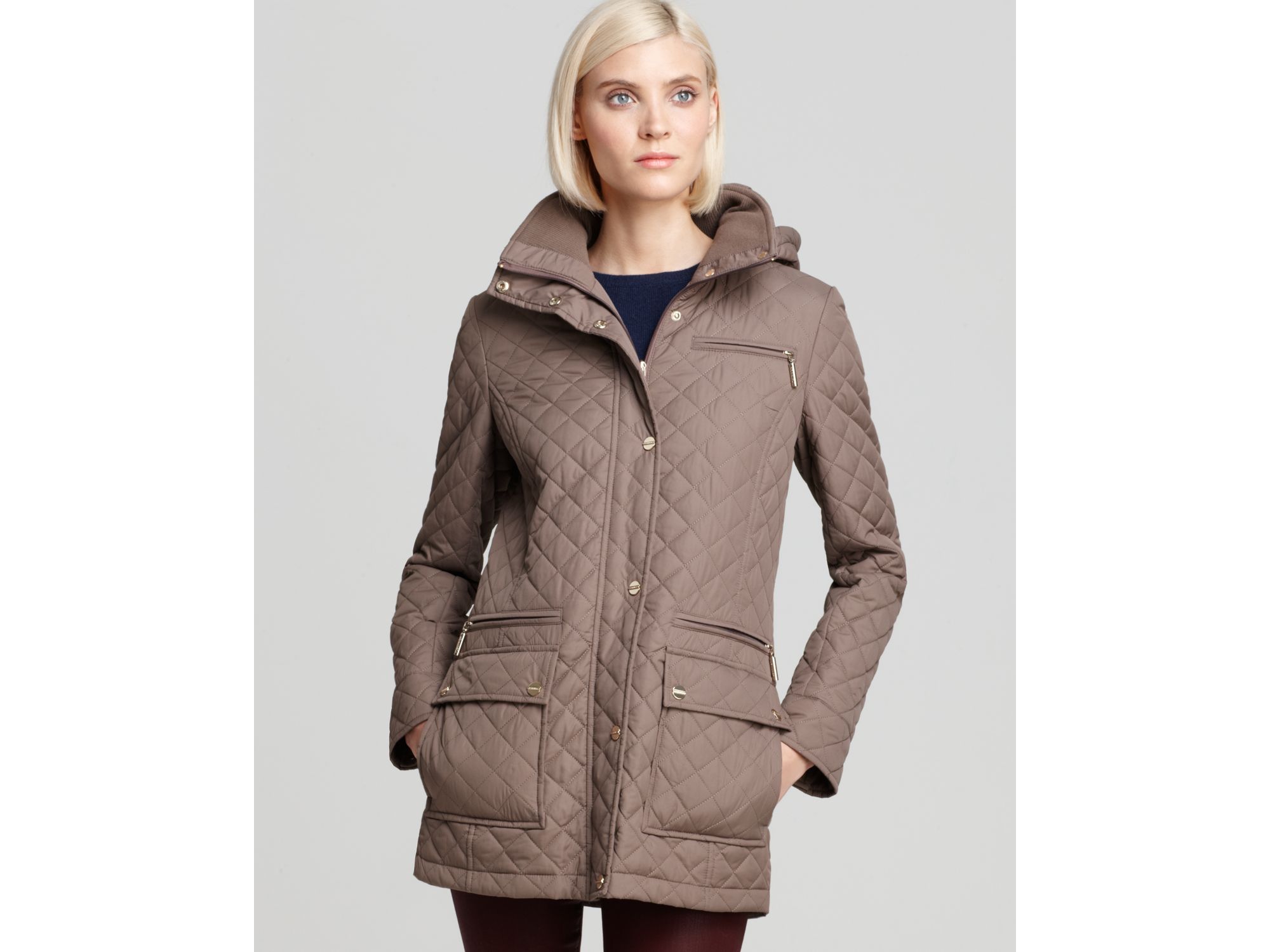 Calvin Klein Quilted Coat in Brown (truffle) | Lyst