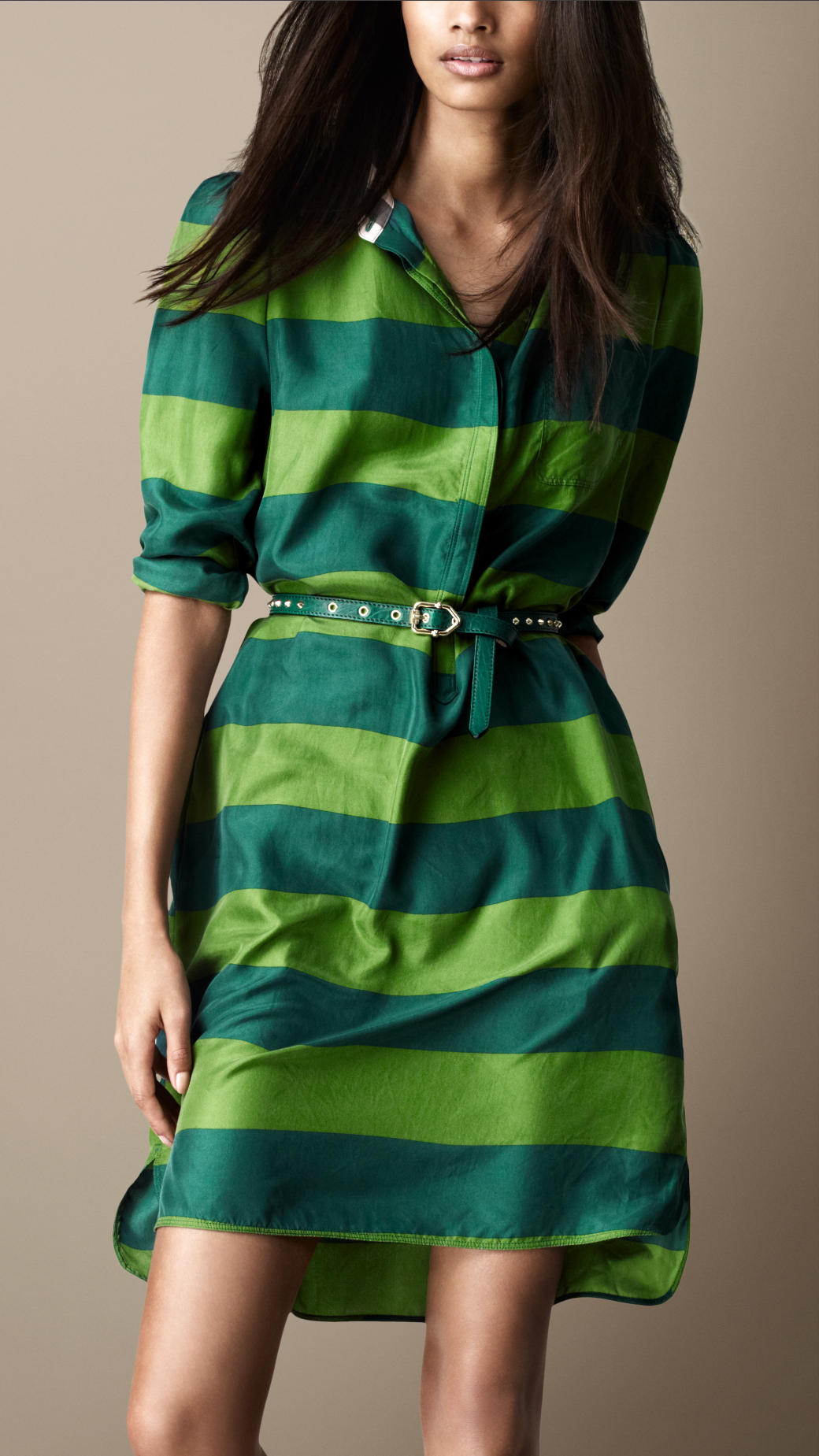 Burberry Brit Striped Silk Shirt Dress in Green (kelly green) | Lyst