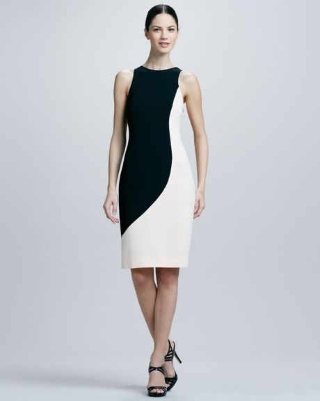 Rachel Roy Crepe Twotone Sculpted Dress in White (BLACK/SOFT SHELL) | Lyst