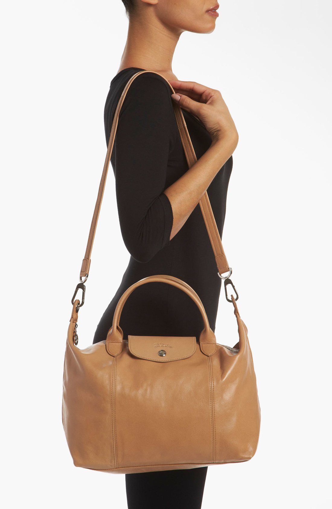 Longchamp 'le Pliage Cuir' Leather Handbag in Beige (start of color