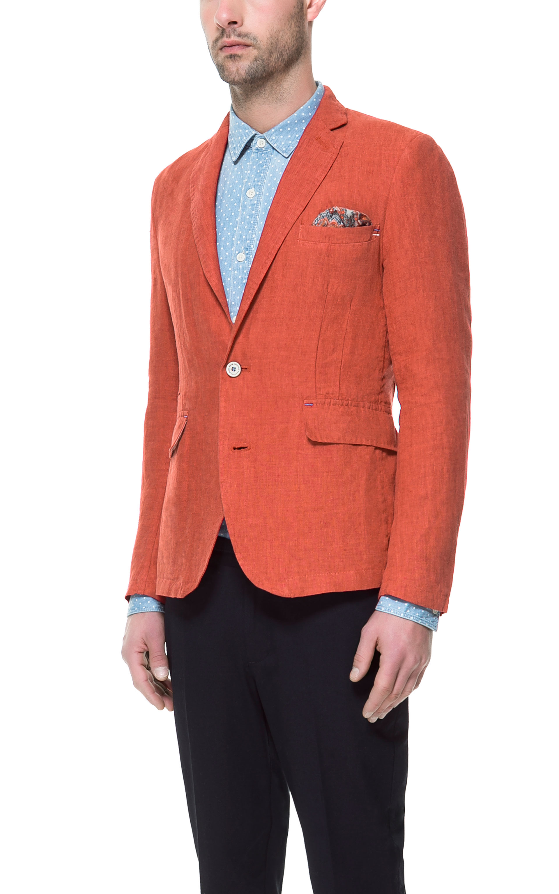 zara orange feather blazer