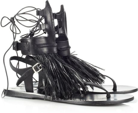 Ancient Greek Sandals Black Fringe Low Sandals in Black | Lyst