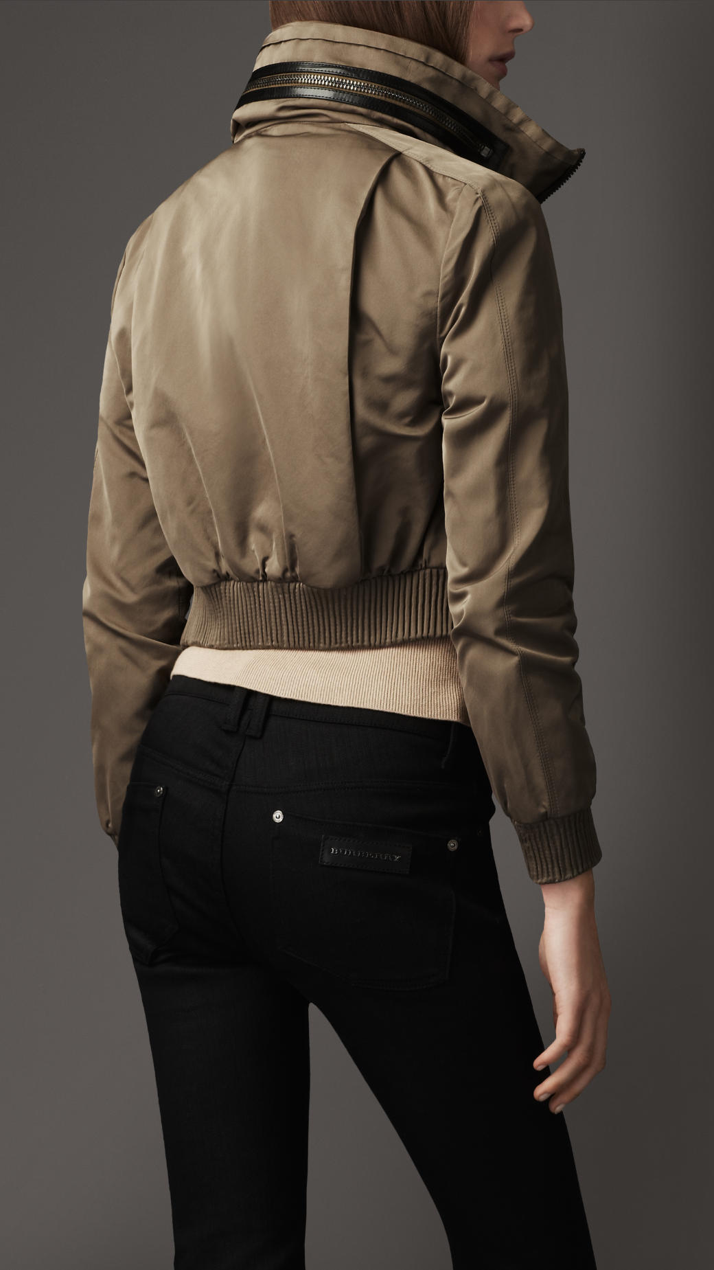 Burberry Cropped Satin Bomber Jacket in Brown | Lyst